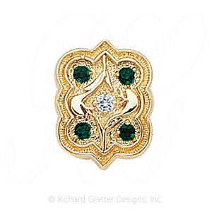 GS263 D/E - 14 Karat Gold Slide with Diamond center and Emerald accents 
